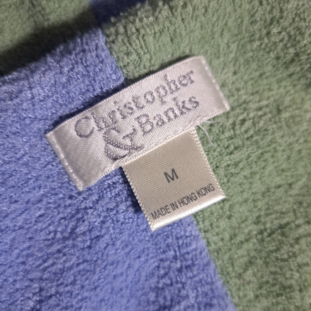 Christopher & Banks MEDIUM Button Up Cardigan Christmas Blue Greeen Cozy - Picture 2 of 6
